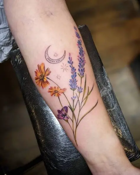 Colorful Florals Forearm Tattoo