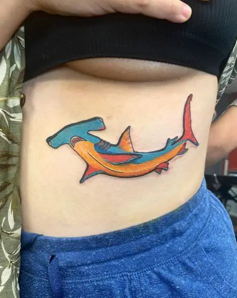 Colorful Hammerhead Shark Tattoo