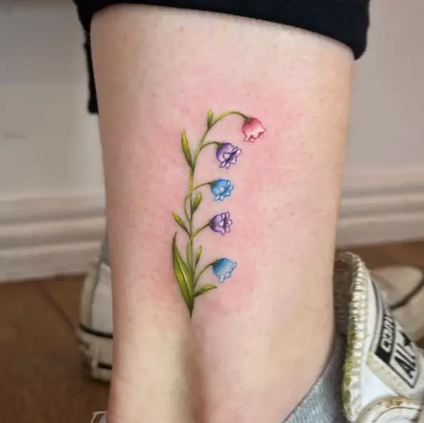 Colorful Lily of the Valley Leg Tattoo
