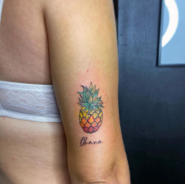Colorful Pineapple Tattoo with a Name