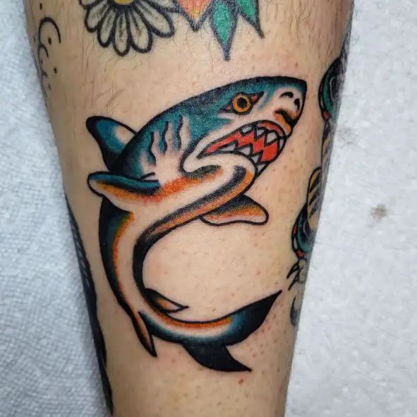 Colorful Traditional Shark Tattoo