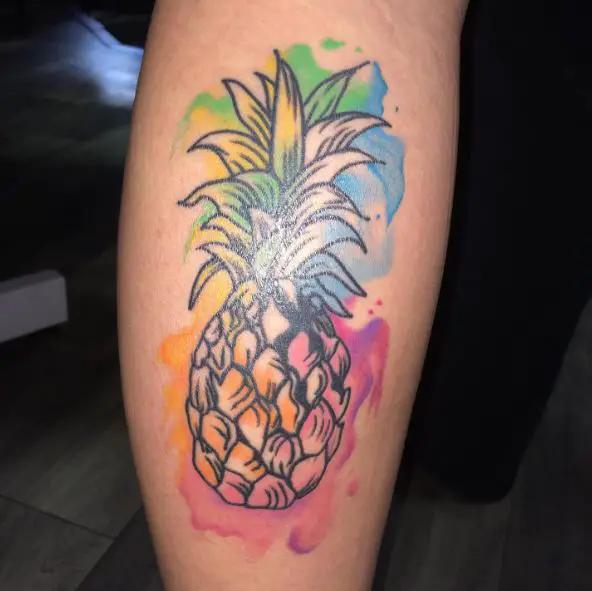 Colorful Watercolored Background with a Pineapple Tattoo