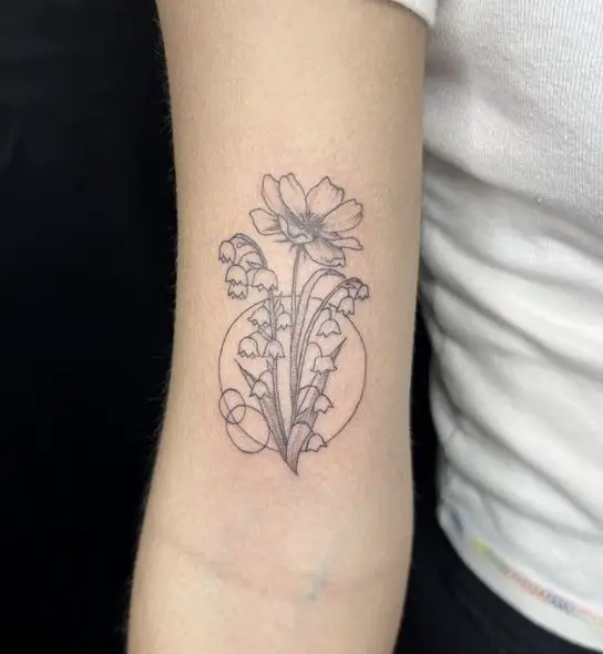 Cosmos Flower and Lily of the Valley Arm Tattoo