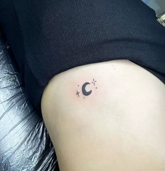Crescent Moon With Sparkles Tattoo Piece