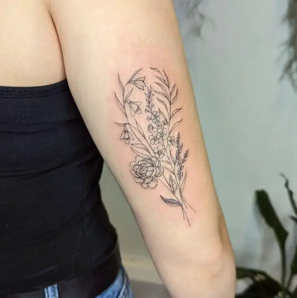 Custom Bouquet of Pretty Florals Tattoo