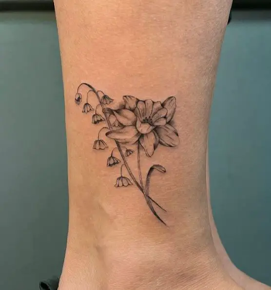 Daffodil and Lily of Valley Ankle Tattoo