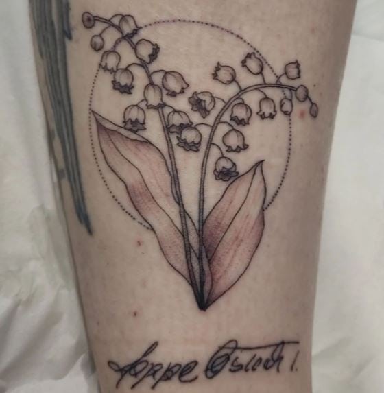 Dotted Circle and Lily of the Valley Flower Tattoo