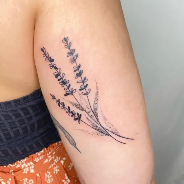 Dotwork Lavender Sprig Tattoo