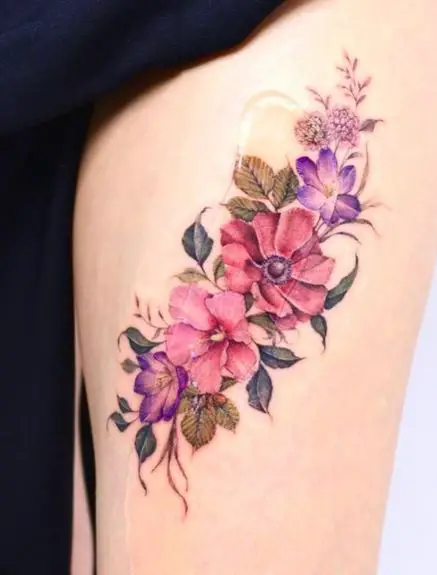 Family Birth Flowers Thigh Tattoo Piece