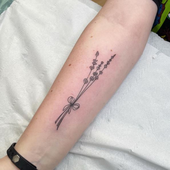 Fine Line Lavender Sprigs Forearm Tattoo