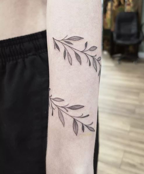 Fine Line Vine Arm Wrap Tattoo