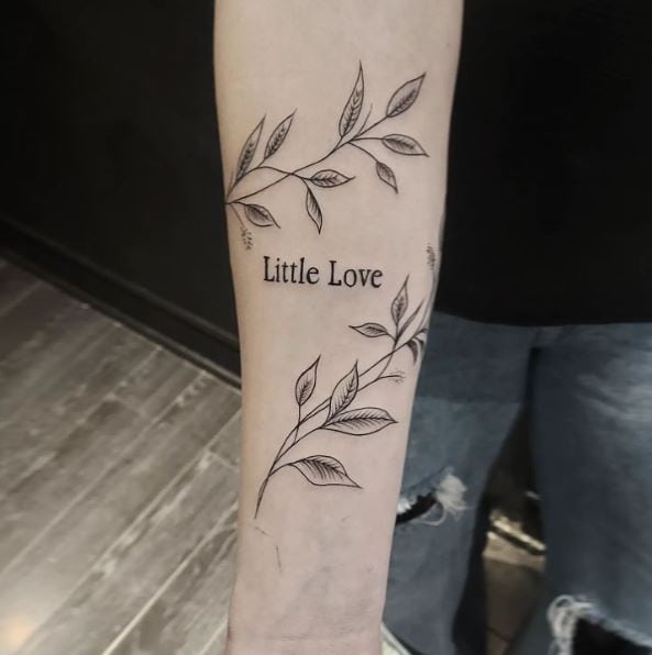 Fine Line Vines and Text Tattoo