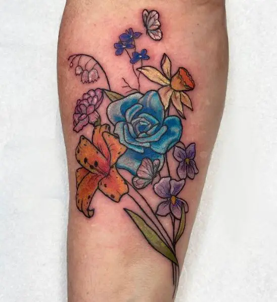 Floral Bouquet Tattoo with Variety of Flowers
