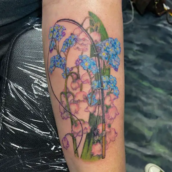 Floral Tattoo Piece with a Fishing Pole