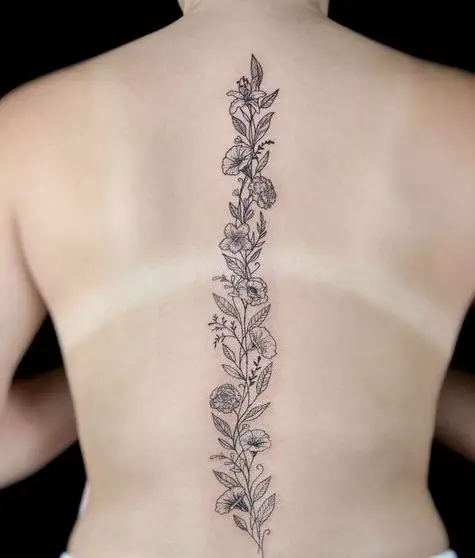 Floral Vine Back Piece Tattoo