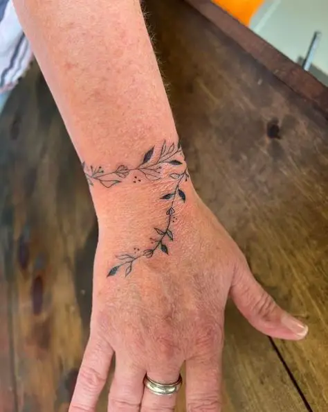 Floral Wrist Vine Wrap Tattoo