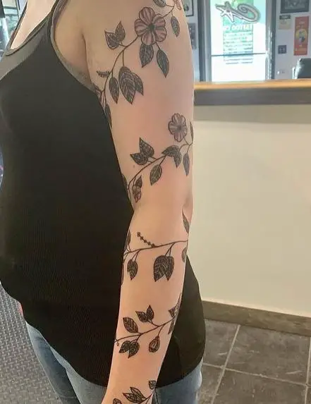 Floral and Leaves Vine Wrap Tattoo Piece