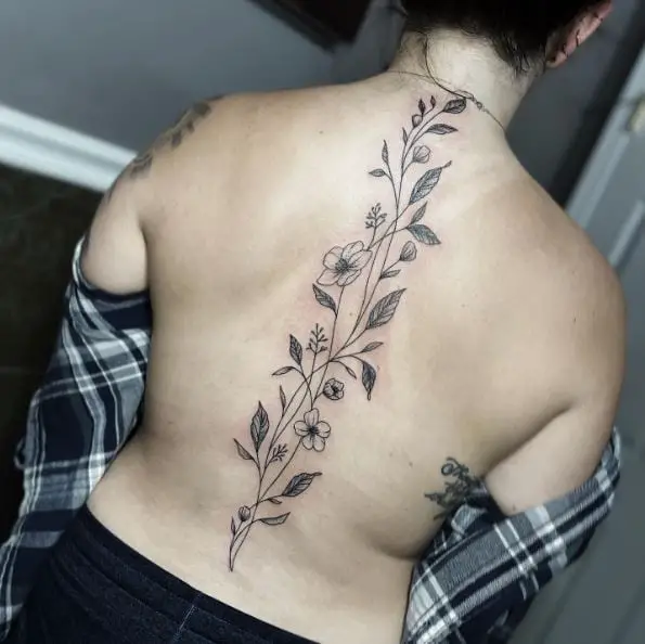 Flowy Vine Spine Piece Tattoo