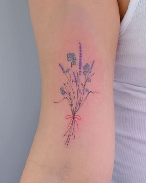 Forget-Me-Nots and Lavender Bouquet Tattoo