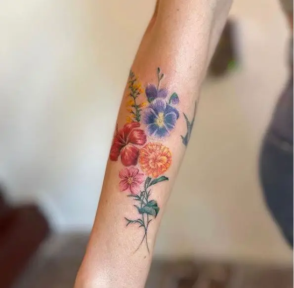 Four National Flowers Bouquet Tattoo Piece