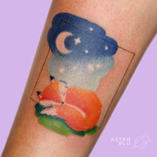 Fox and Night Sky Tattoo Piece