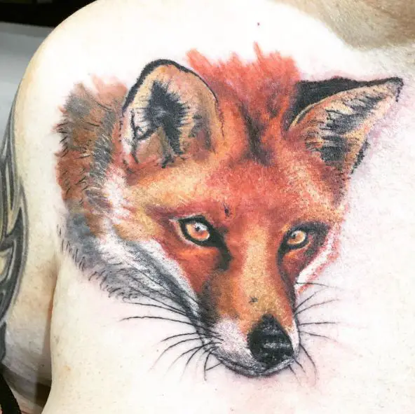 Foxy Fox Face Chest Tattoo