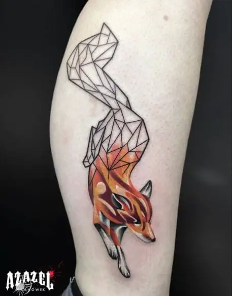 Geometric and Colored Fox Tattoo