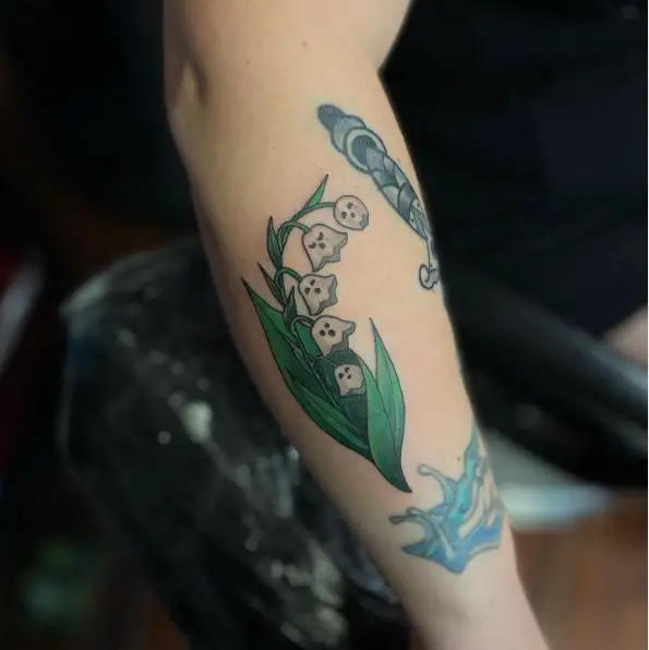 Ghost Head Lily of the Valley Floral Tattoo