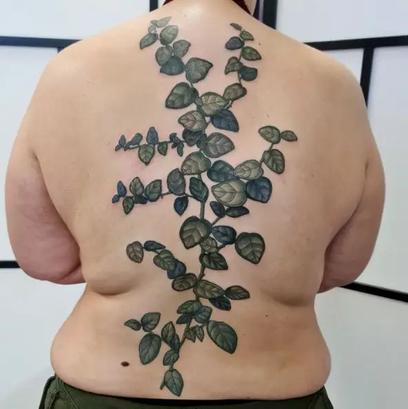 Green Climbing Fig Vine Back Tattoo
