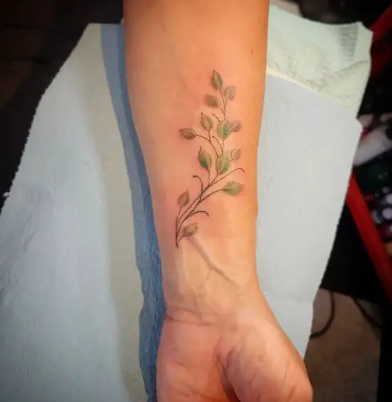 Green Leaves Wrist Tattoo