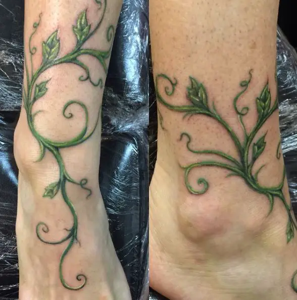 Green Vine Ankle Wraparound Tattoo Piece