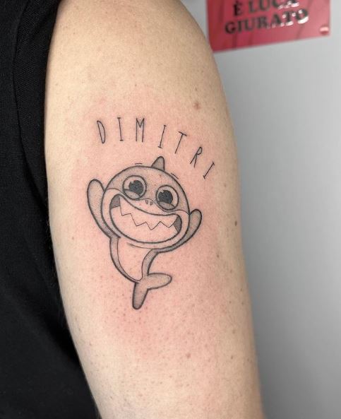 Grey Baby Shark Arm Tattoo