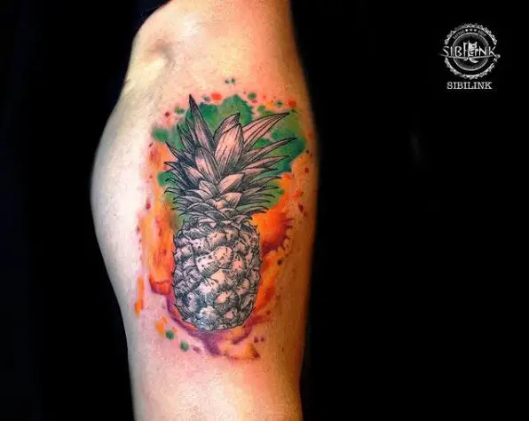 Grey Pineapple Tattoo in Watercolored Background