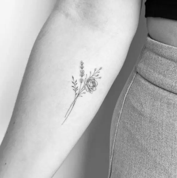 Grey Rose and Lavender Tattoo