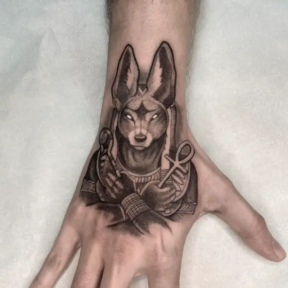 Greyscale Anubis Tattoo Piece