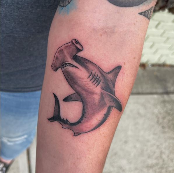 Greyscale Hammerhead Shark Tattoo Piece