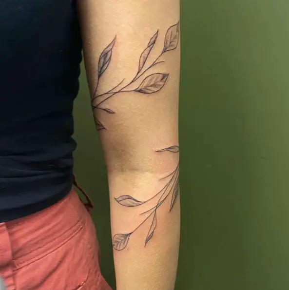 Greyscale Leaf Wraparound Vine Tattoo