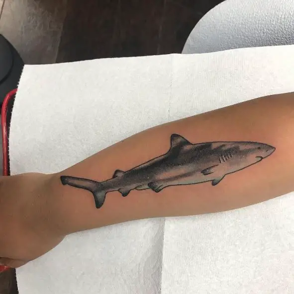 Greyscale Shark Forearm Tattoo