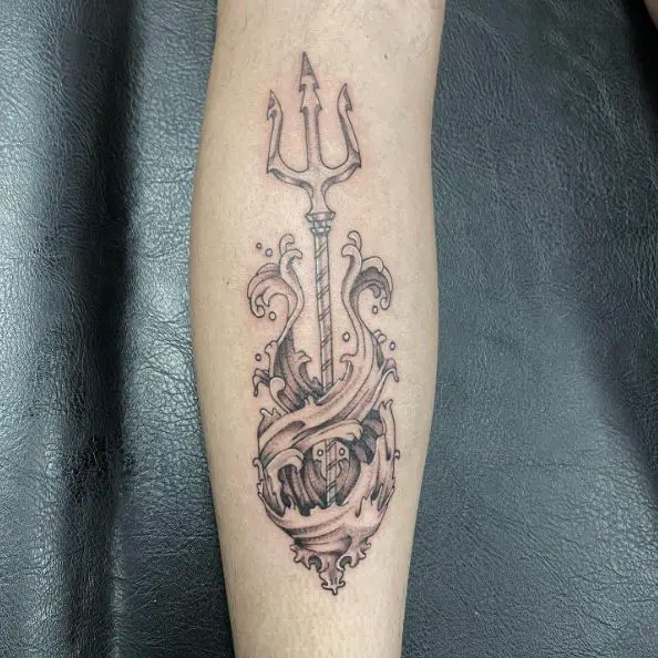 Greyscale Trident Tattoo with Water Splash