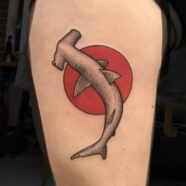 Hammerhead Shark and Red Circle Arm Tattoo