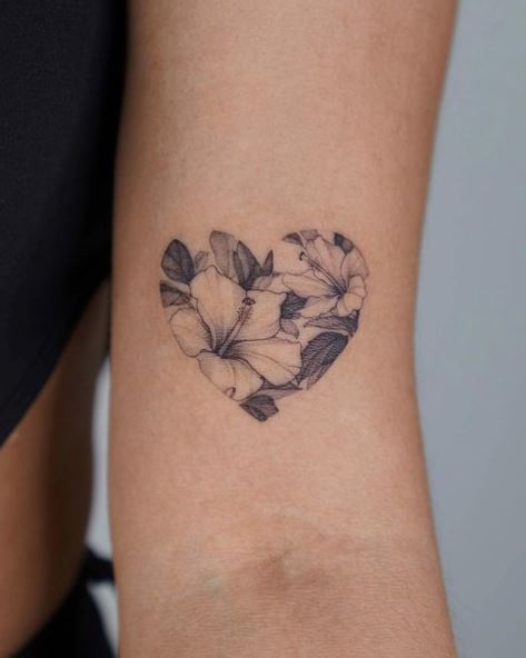 Heart Shaped Hibiscus Flowers Tattoo