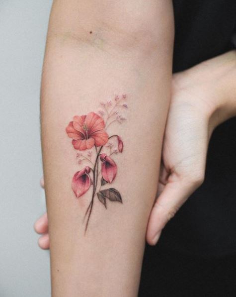 Hibiscus and Ceibo Flowers Forearm Tattoo