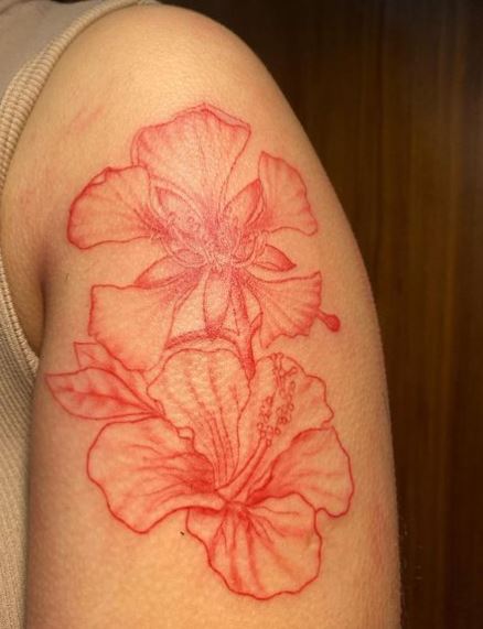 Hibiscus and Peacock Flower Tattoo