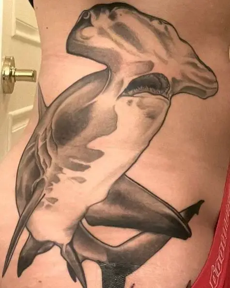 Huge Greyish Hammerhead Shark Tattoo