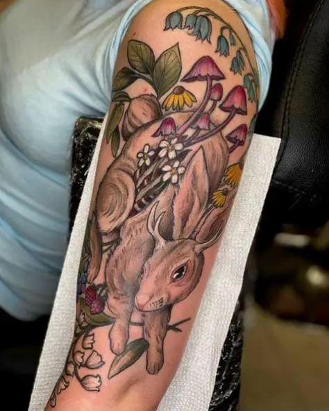 Jackalope and Floral Tattoo Art