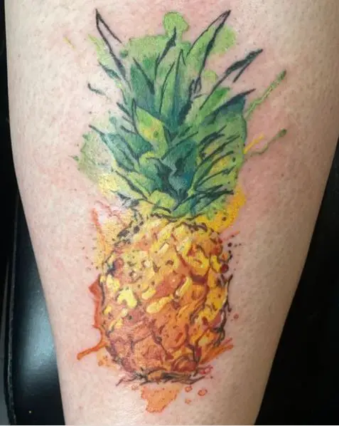 Juicy Watercolored Pineapple Tattoo