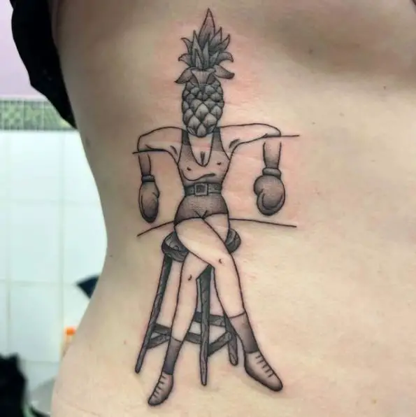 Lady Boxer with Pineapple Head Tattoo Piece