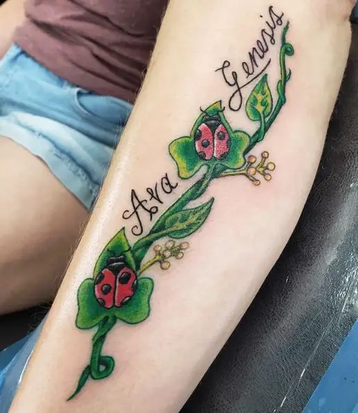 Ladybug and Vine Forearm Tattoo