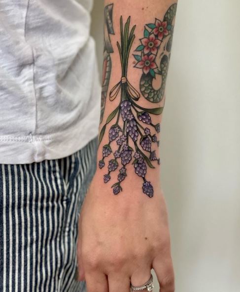 Lavender Bouquet Forearm Tattoo Piece