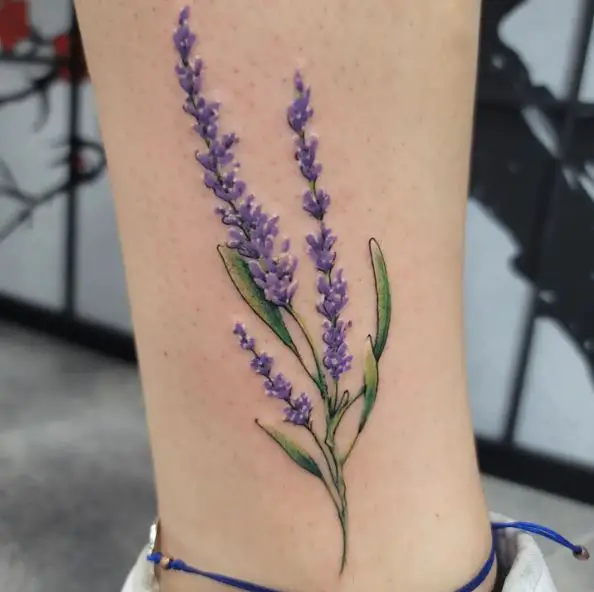 Lavender Flower Leg Tattoo Piece